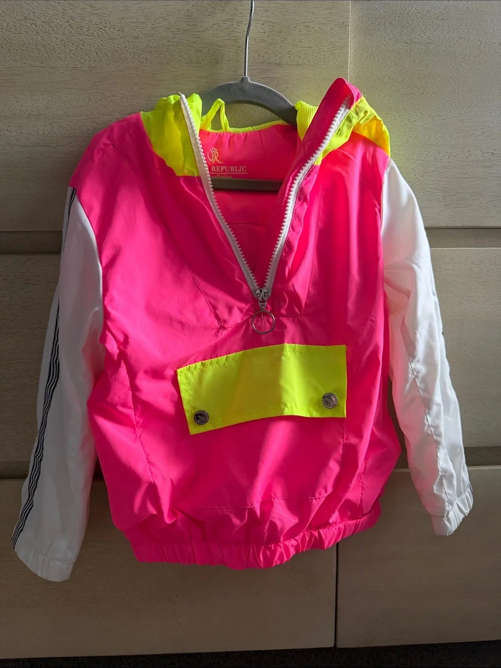 Urban Republic Neon Pink & Neon Yellow Kids Pullover Windbreaker